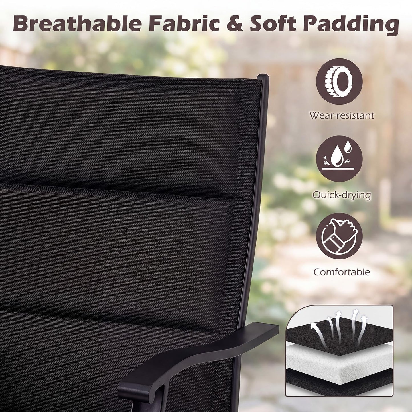 Swivel Garden Chairs Set of 2, Patio Dining Chairs with Backrest & Armrest