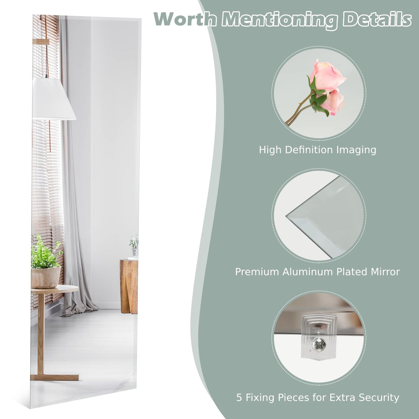 Full Length Wall Mounted Mirror for Bathroom Bedroom Entryway