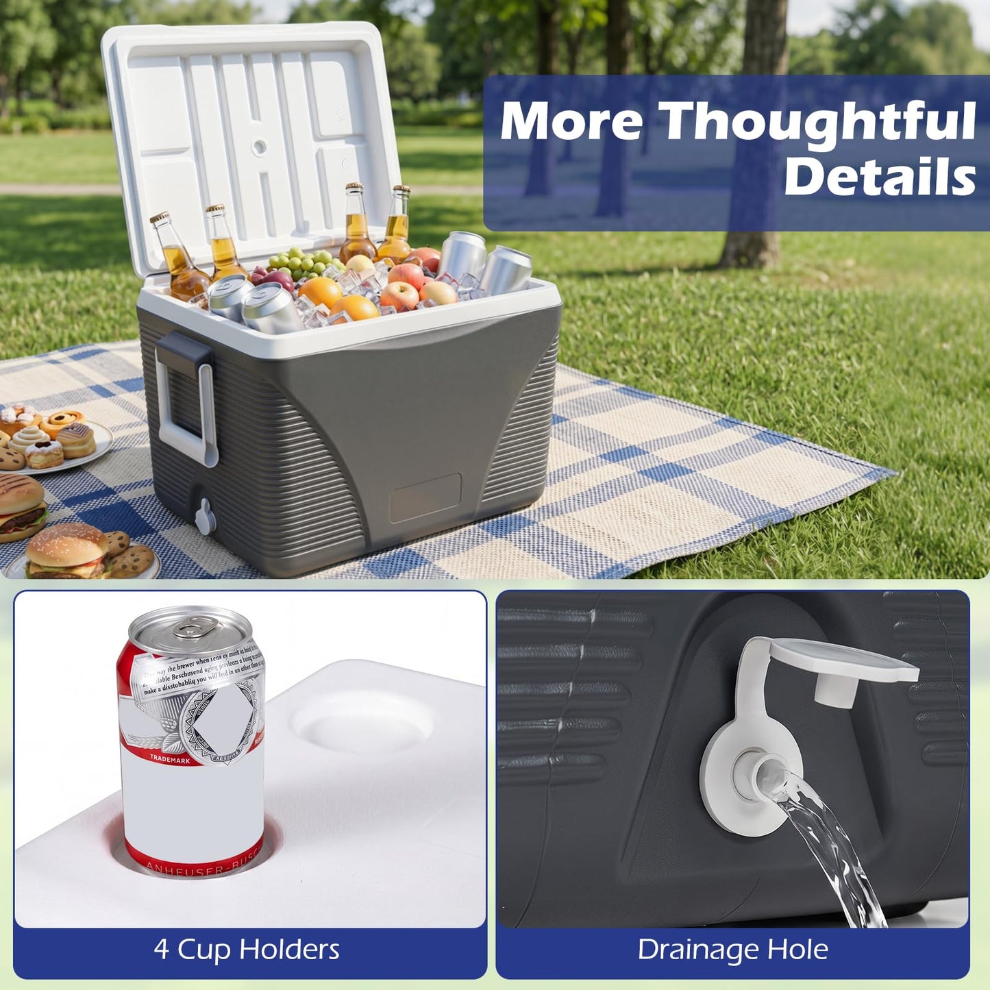 41L Insulated Cool Box, Hard Cooler Ice Chest Box for Cold/Hot Food & Drink with Handle