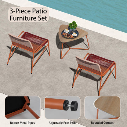 Outdoor Rattan Furniture Set with 2 Gradient Chairs and Wood-Plastic Side Table