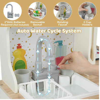 Wooden Corner Kitchen Playset with Working Faucet and Realist Sounds
