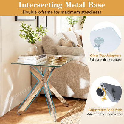 Tempered Glass Side Table, Square Sofa End Table Nightstand