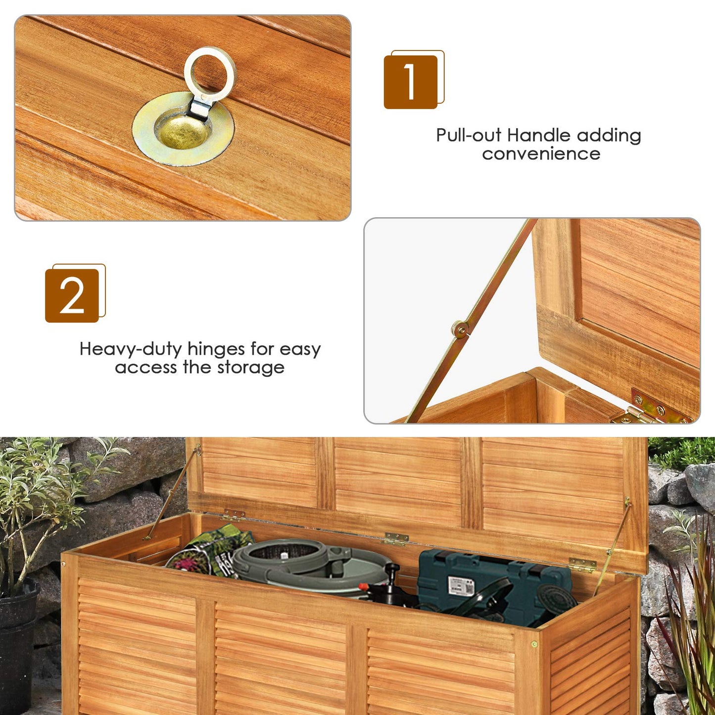 114cm Garden Storage Bench with Flexible Hinges and Handle