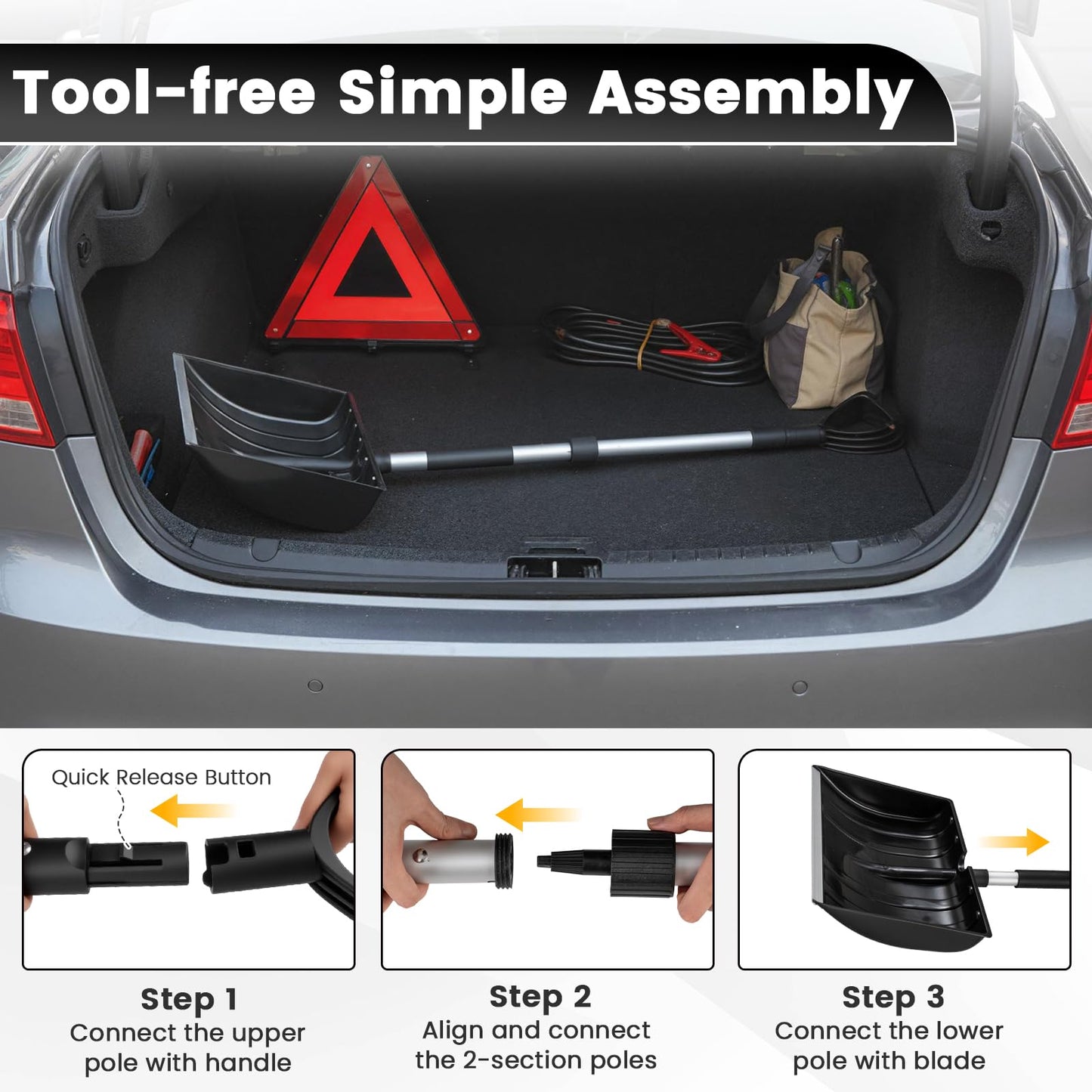 Snow Shovel for Driveway Car, Large Capacity Snow Removal Tool