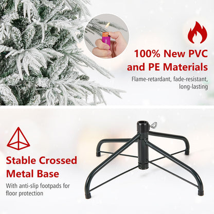 6 FT Artificial Christmas Tree Flocked Xmas Tree with 250 Warm White LED Lights and Folding Metal Stand