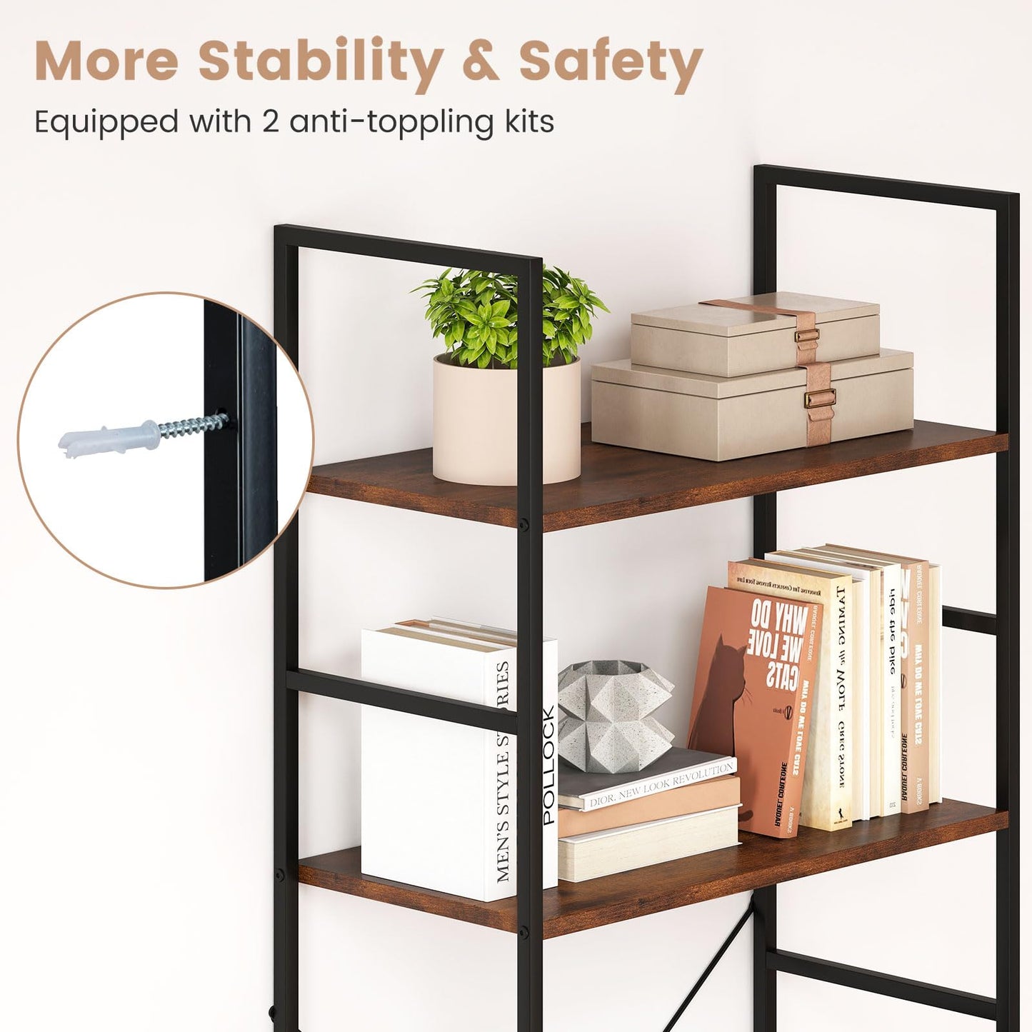 Wooden Storage Bookcase Ladder Shelving Unit