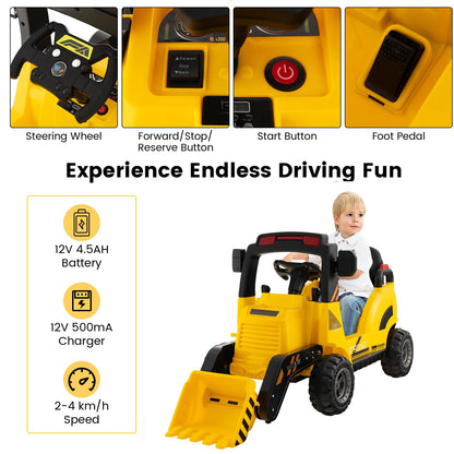 12V Kids Ride On Construction Tractor with Electric Bucket and Music