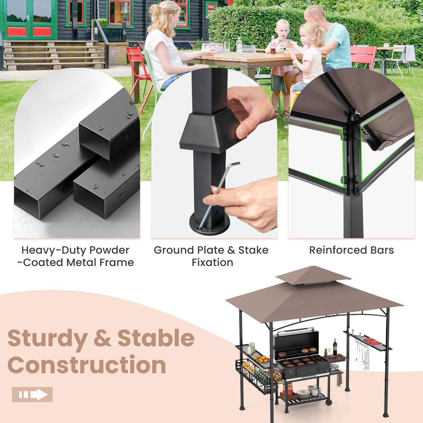 Fire Resistant Waterproof Outdoor BBQ Shelter with 2 Side Shelves