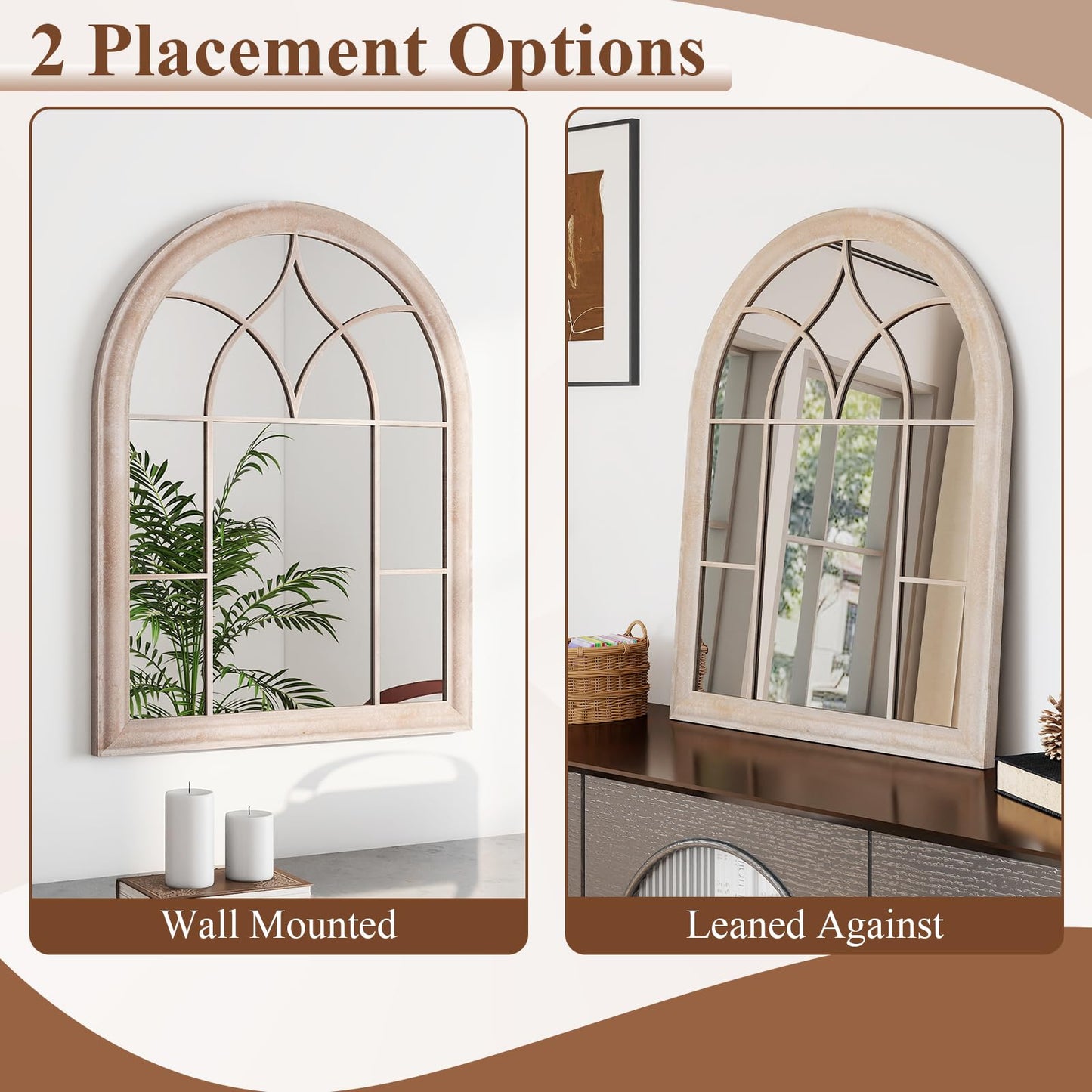 Arched Window Wall Mirror, Farmhouse Hanging Accent Decorative Mirror