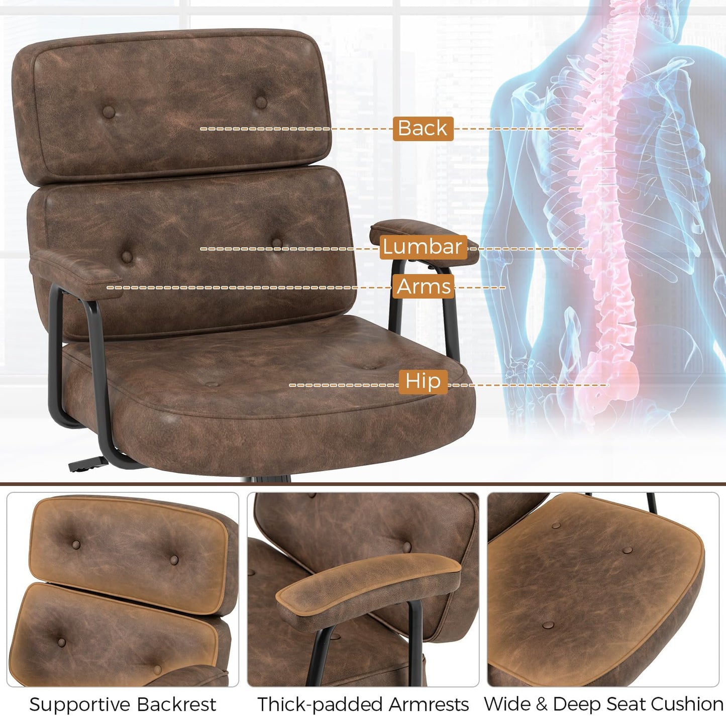 PU Leather Upholstered Office Chair with Button Tufted Back