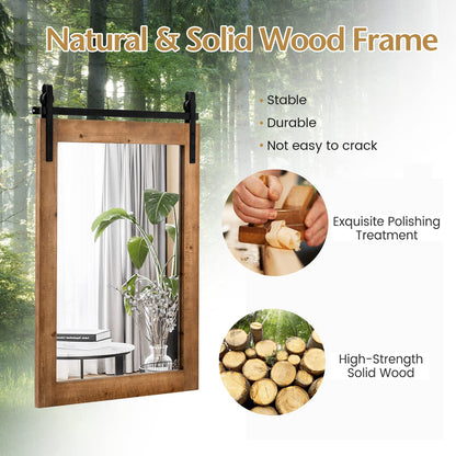Wall Mounted Mirror with Solid Wood Frame and Metal Bracket