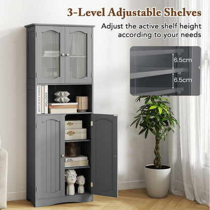 Tempered Glass Door Pantry Cabinet with 3-Position Adjustable Shelves