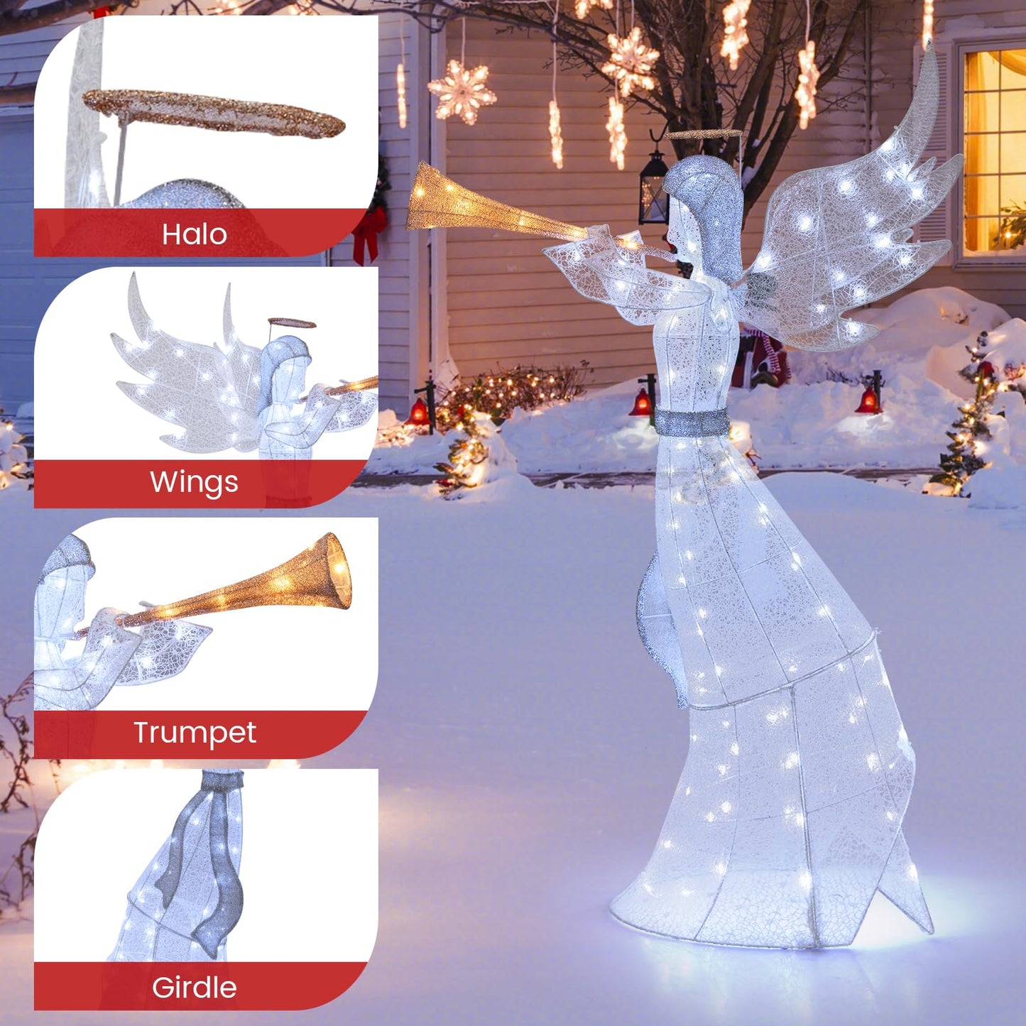 5 Feet Light-up Trumpeting Christmas Angel with LED Lights Halo and Girdle