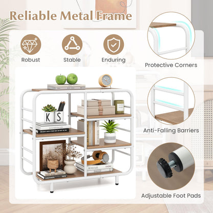5-Tier Bookshelf, Metal Frame Open Book Shelf, Natural