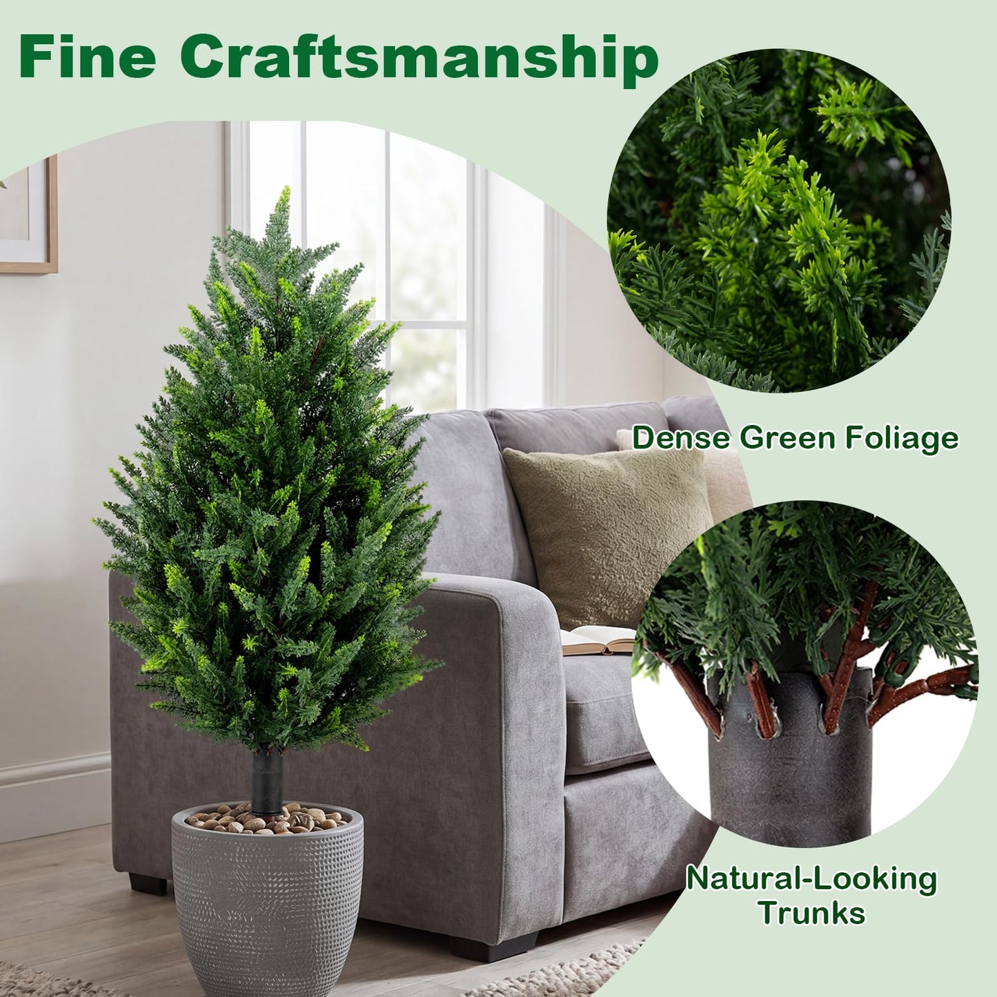 Set of 2 Artificial Topiary Ball Trees, Faux Shrub Bushes