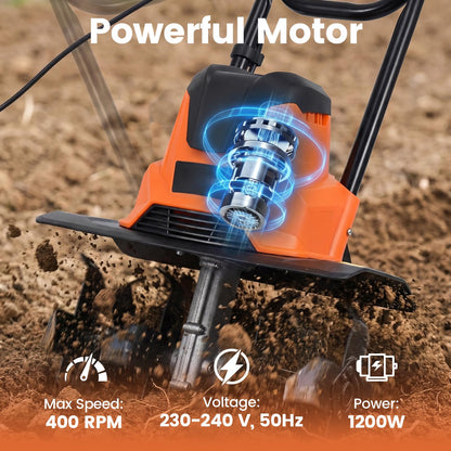 Electric Garden Tiller, 1200W/750W Powerful Soil Cultivator Rotavator with 36cm/32cm Tilling Width