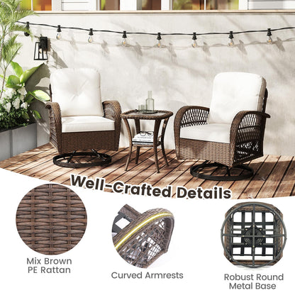 3 Pieces Patio Rattan Bistro Set with Cushions and Pillows