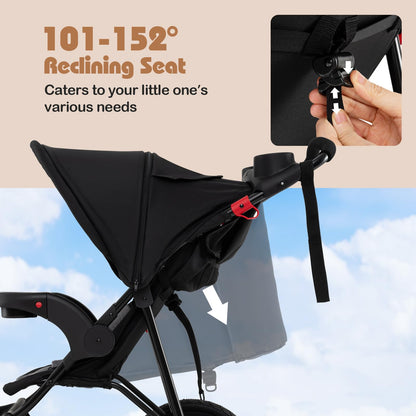 Foldable Jogging Stroller with Adjustable Canopy Reclining Seat