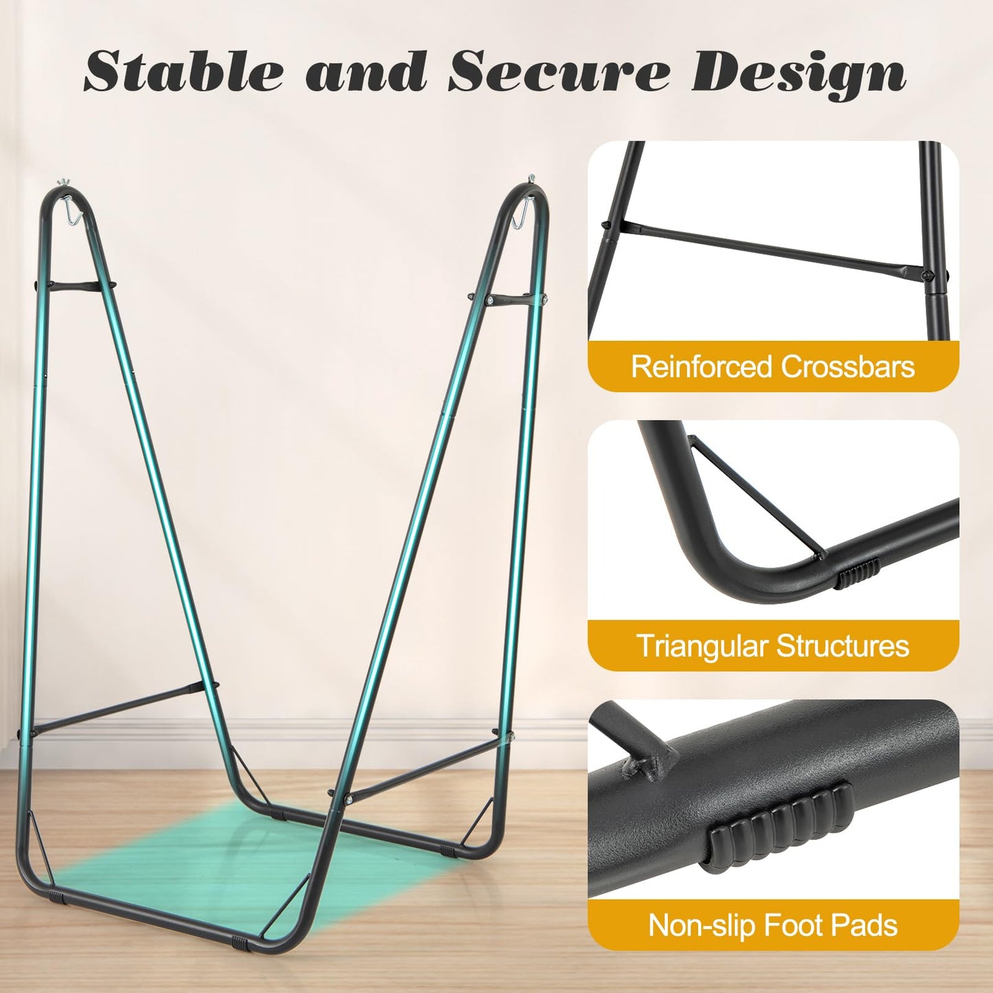 Hammock Chair with Stand, Heavy Duty Metal Frame Swing Chair with Side Pocket