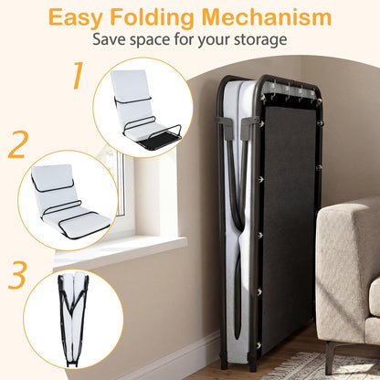 Cot Size Folding Bed with Mattress Heavy-Duty Metal Frame