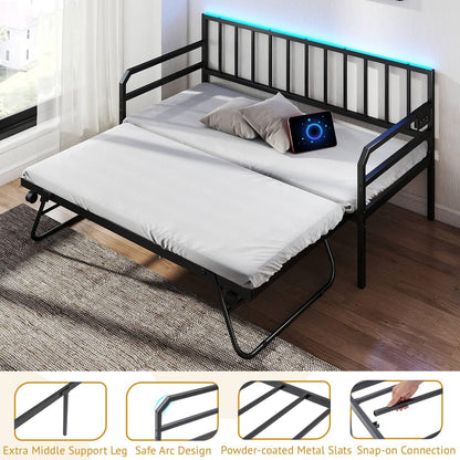 Metal Single Size Daybed with Charging Station and LED Lights