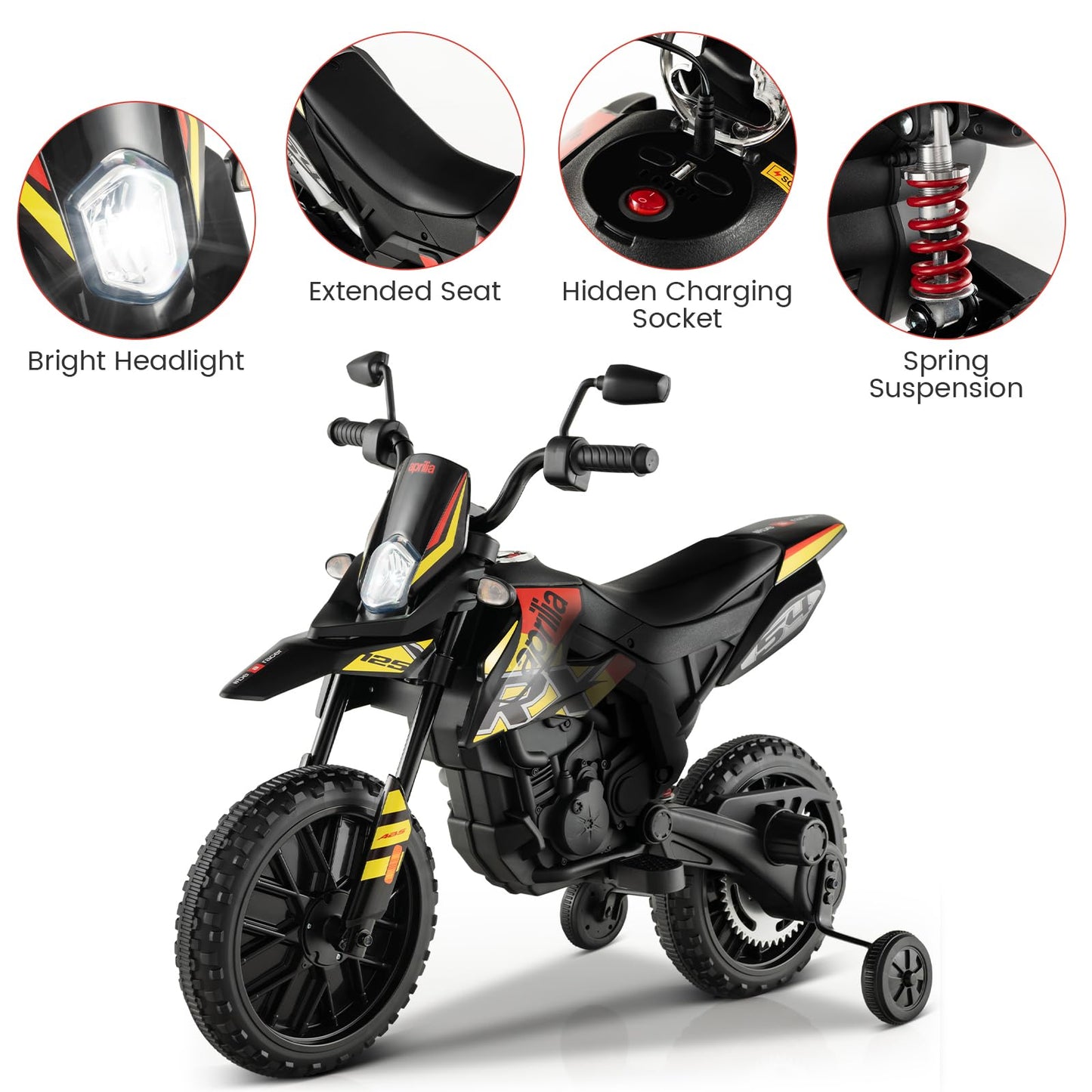 12V Battery Powered Toddler Motorbike with Music for 3-8 Years Old Kids
