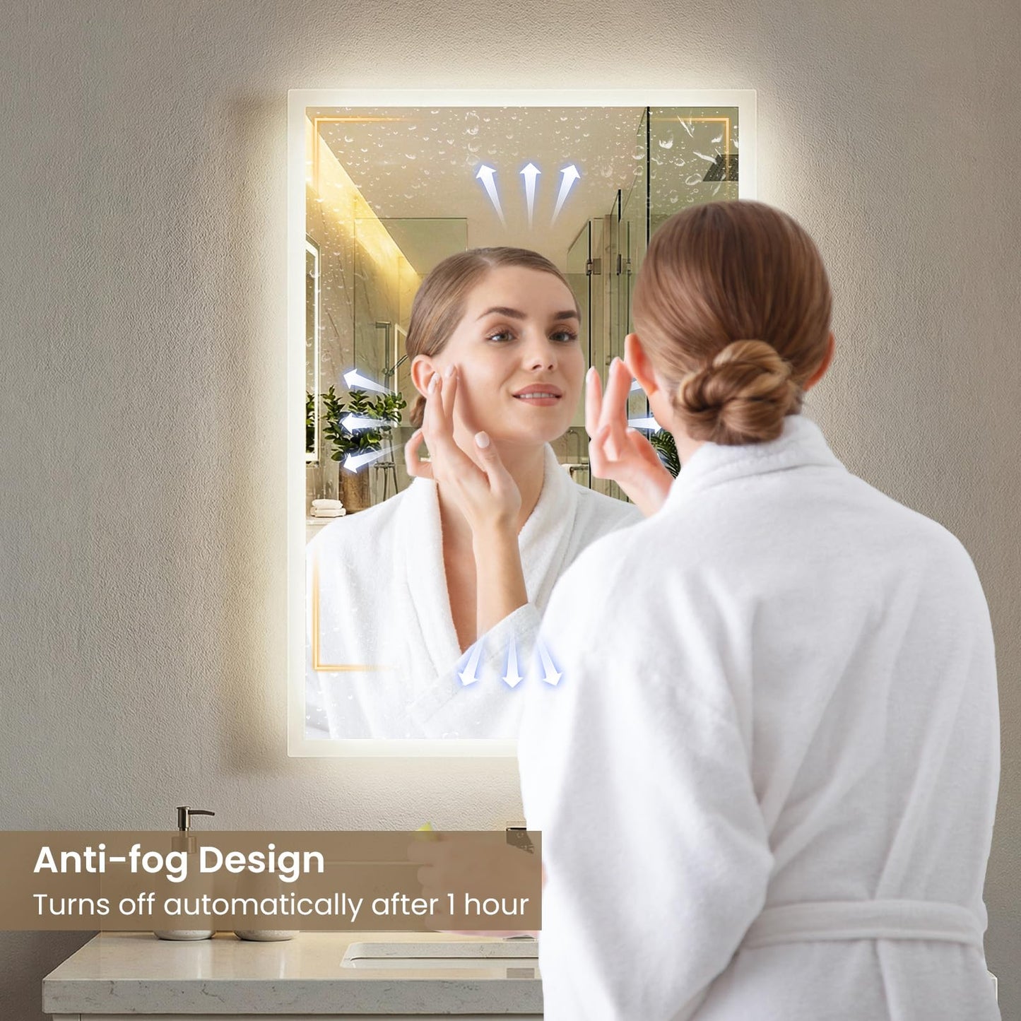 70 x 50 CM LED Bathroom Mirror with Anti-fog and Memory