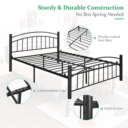 Double Metal Bed Frame, 3FT/4FT6/5FT Platform Bed with Headboard