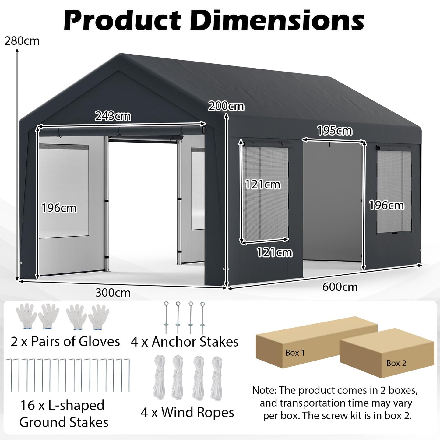 All-Weather Outdoor Car Shelter with 8 Removable Sidewalls and Roll-up Doors