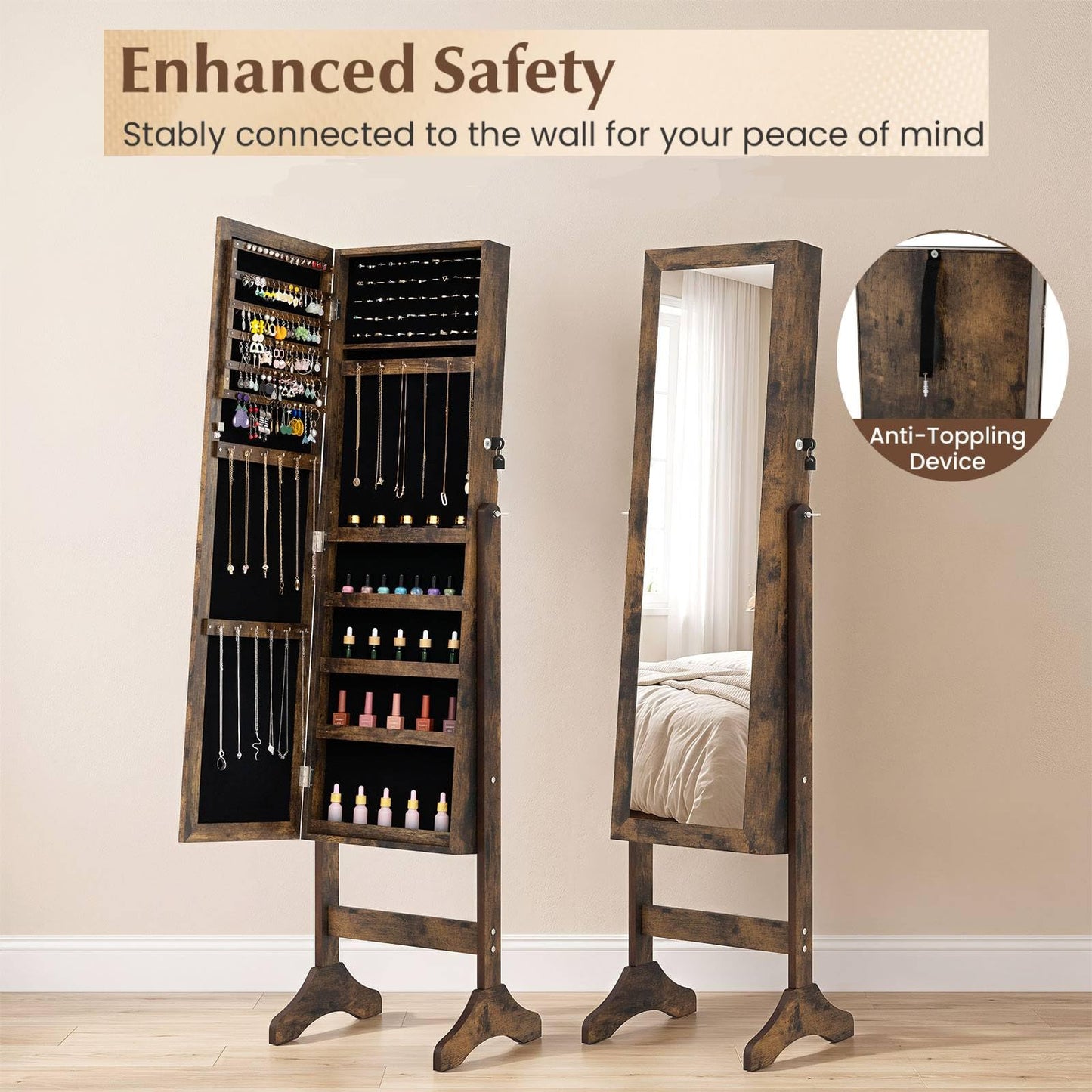 Freestanding Jewelry Armoire Cabinet with Full Length Mirror