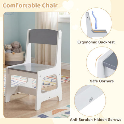 Kids Art Table and Chair Set with Paper Roll & Fabric Bins for Drawing Reading Studying Playing