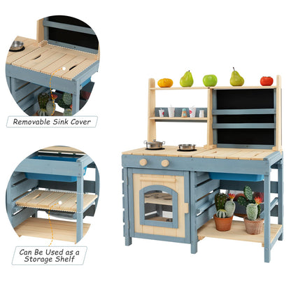 2 In 1 Outdoor Mud Kitchen with Metal Baskets and Storage Bag