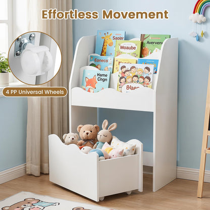 Toy Storage Organizer, 3-Tier Kids Bookcase with Rolling Drawer