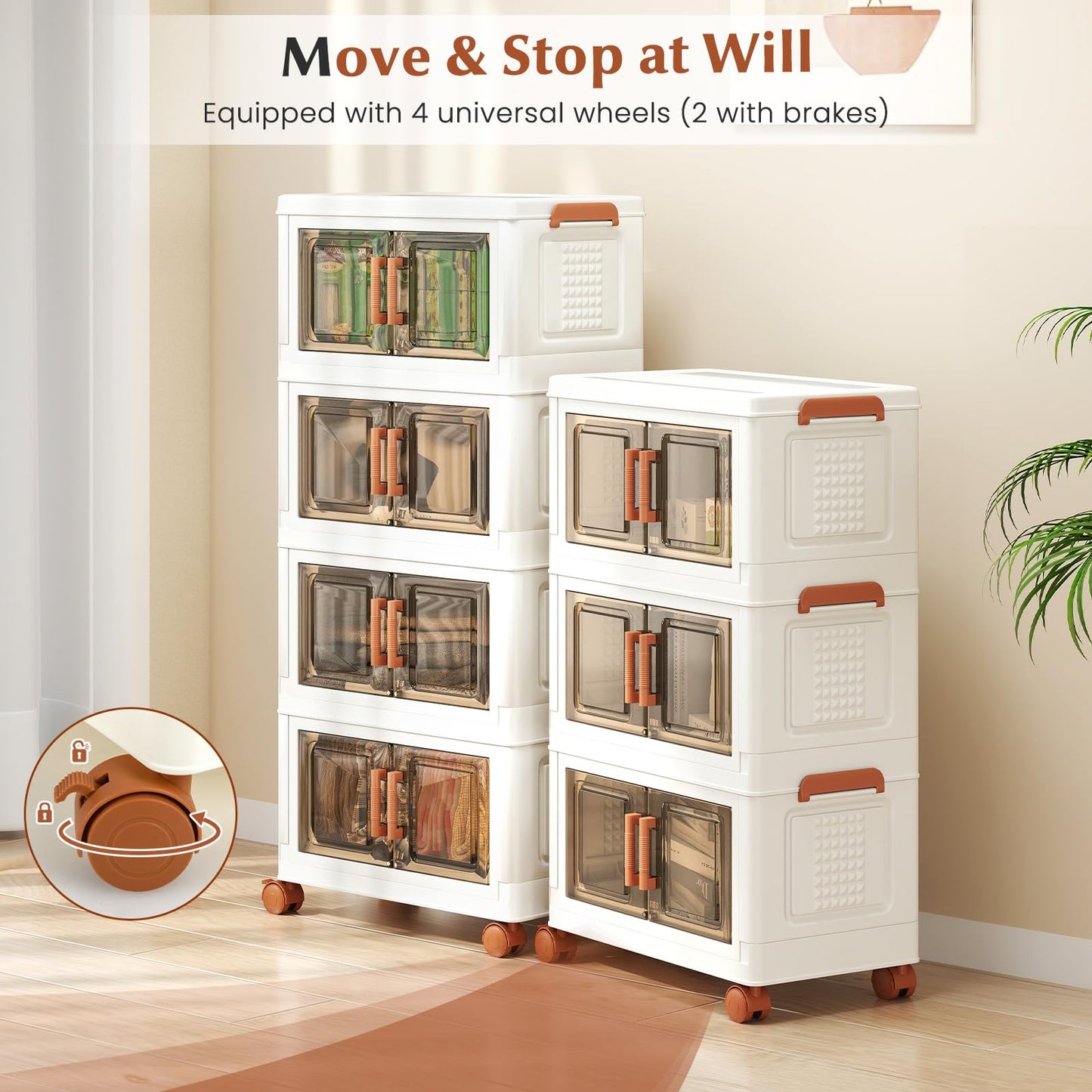 3 or 4 Tier Stackable Storage Bins with Lid & Lockable Wheels