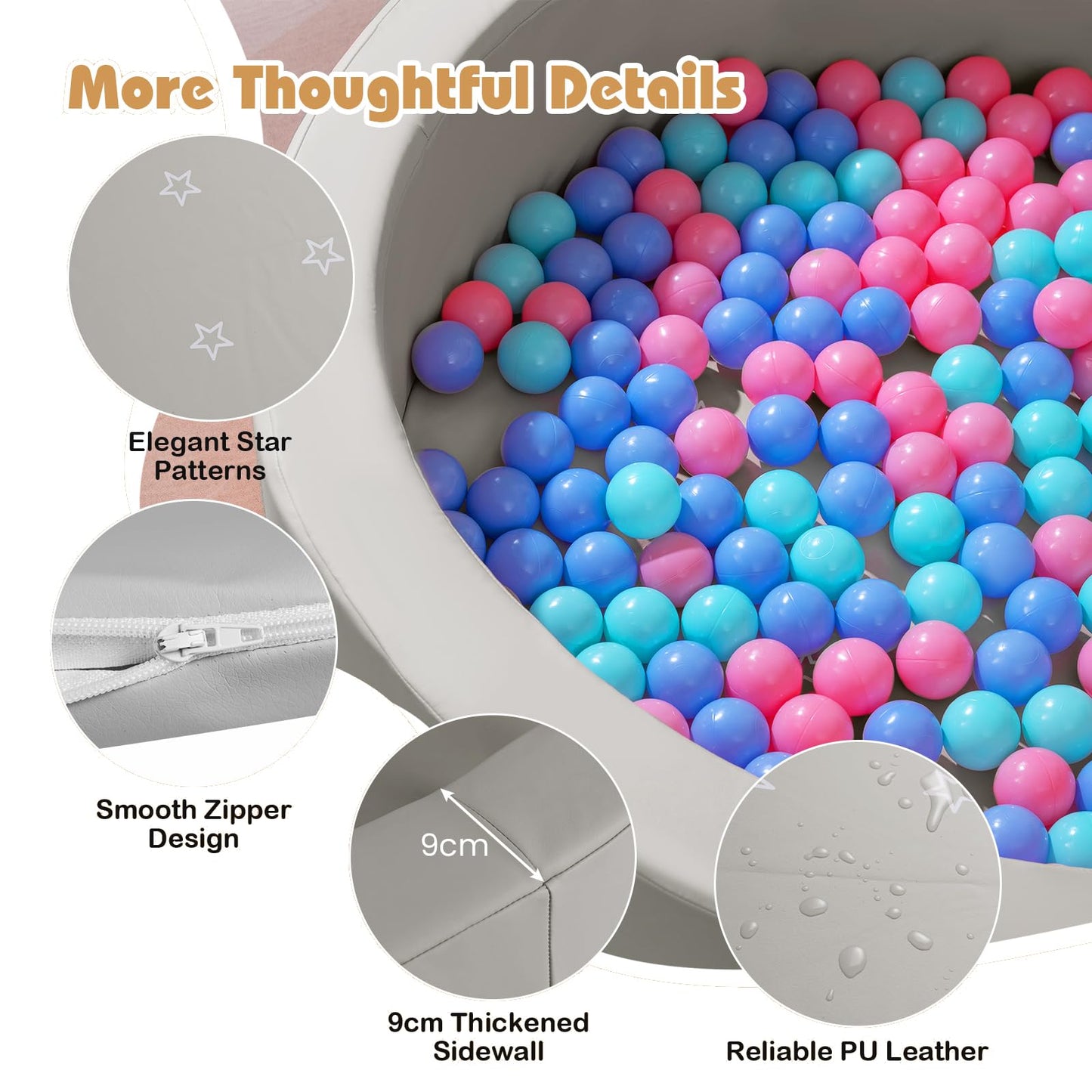 Ball Pit for Toddlers Baby Foam Ball Pit with Ocean Balls Soft Round Kids Ball Pool