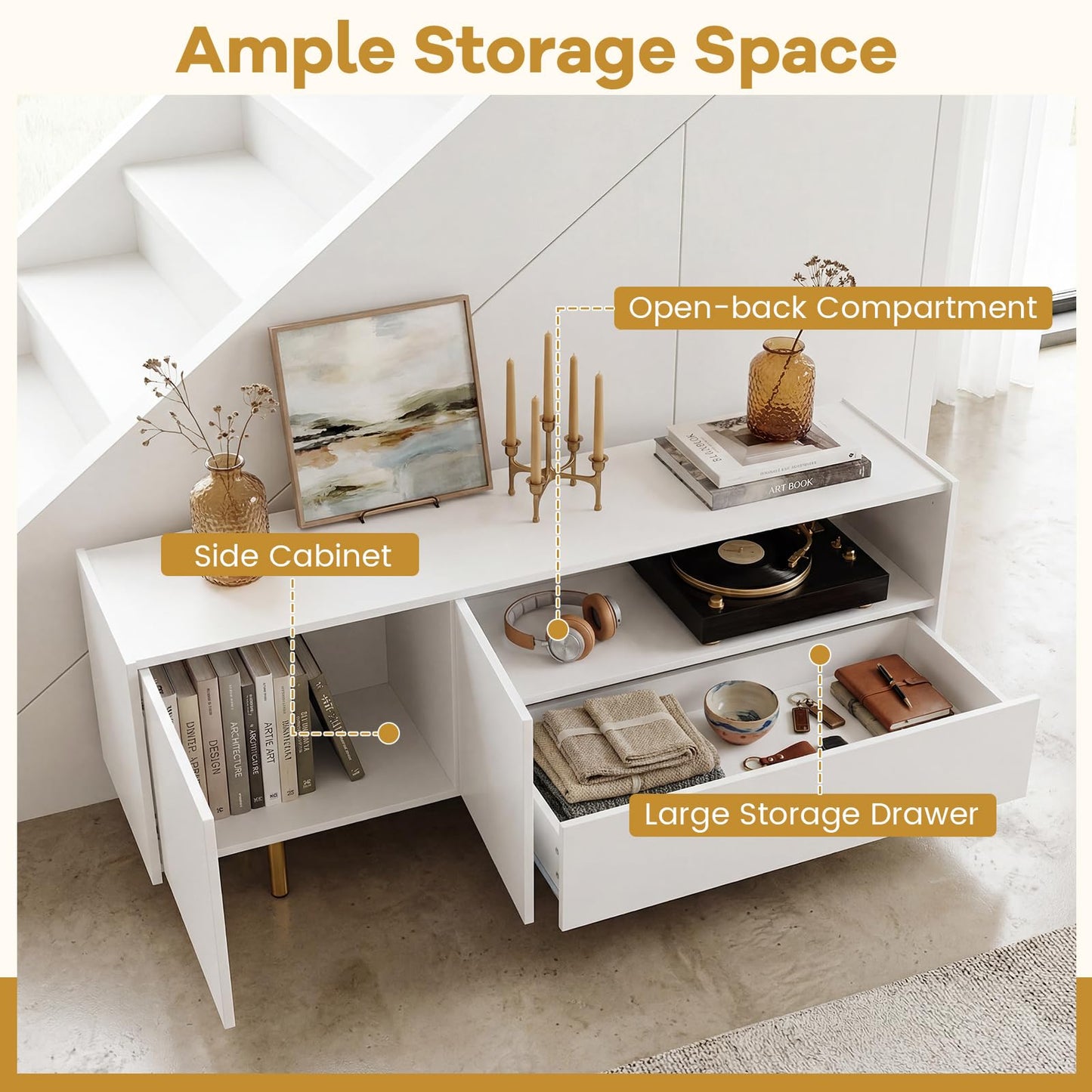 Modern Entertainment Center with 2 Doors Drawer and 5 Metal Legs