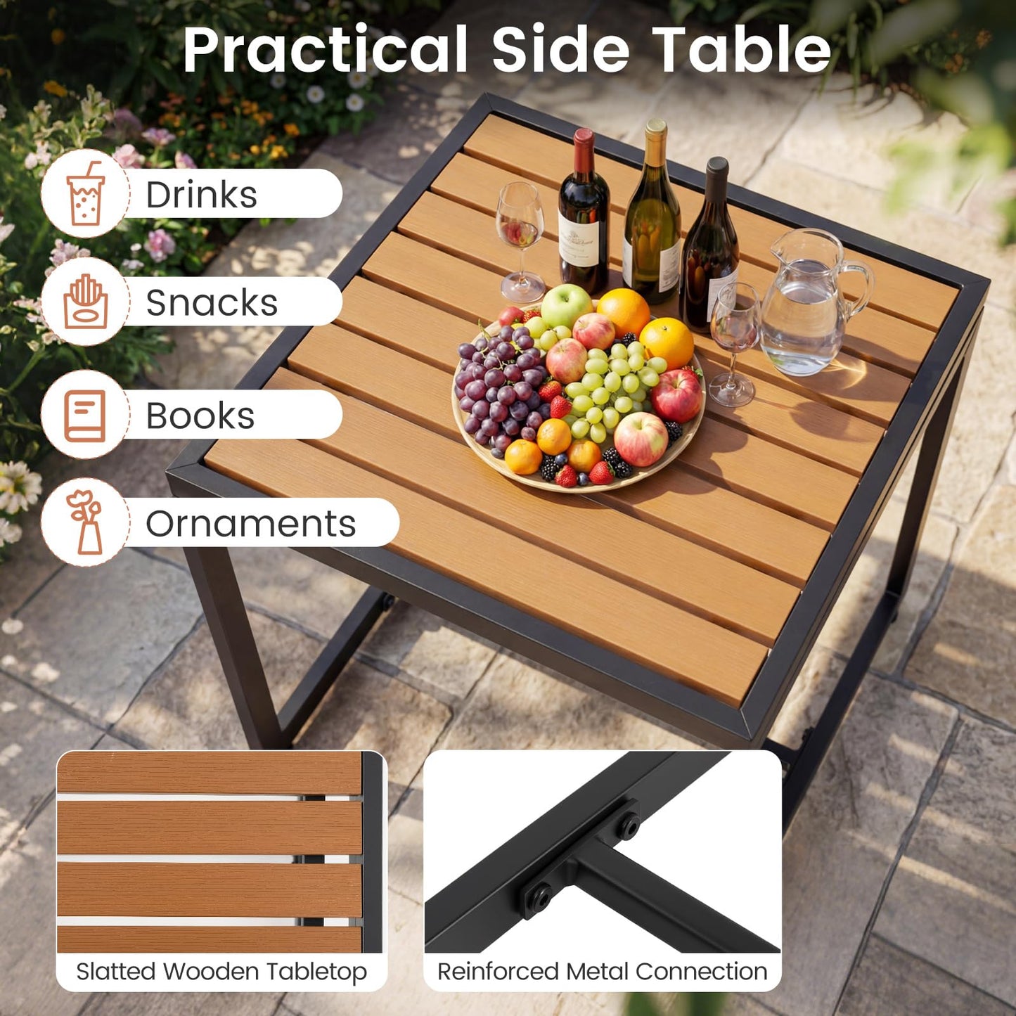 3 Pieces Patio Rattan Bistro Set, PE Wicker Garden Furniture Set with Soft Cushion and Side Table