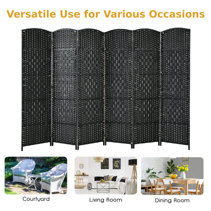 6 Panel Folding Room Divider with Hand-Woven Wicker for Home Office