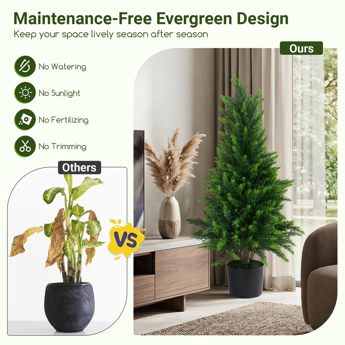 90CM/120CM Artificial Topiary Cedar Cypress Tree, Indoor Outdoor Fake Tree with Cement Plastic Pot