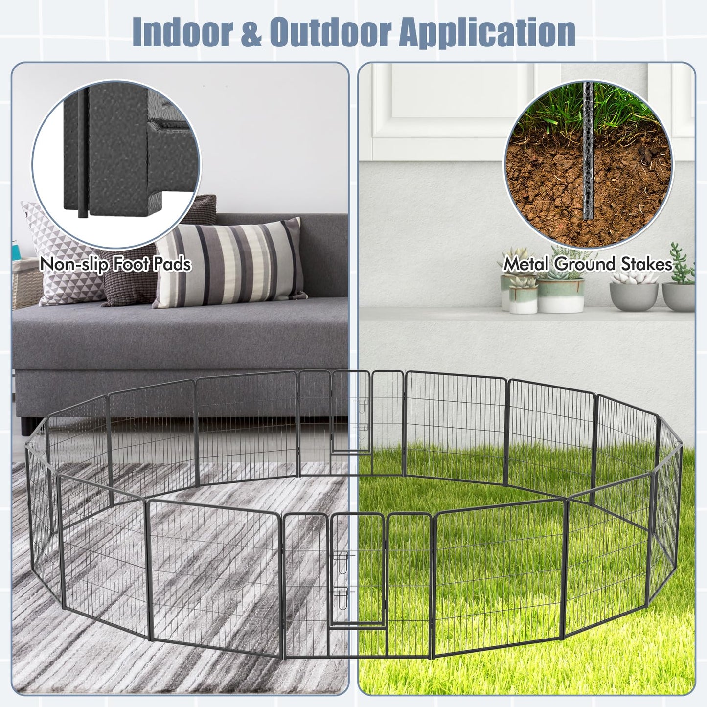 16 Panel 80cm Height Pen Fence with Lock and Large Door