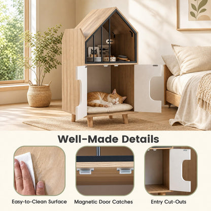 3 in 1 Cat Litter Box Enclosure, Wooden Hidden Washroom Toilet