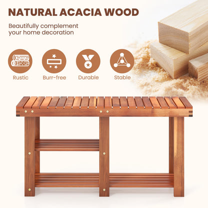 3-Tier Acacia Wood Shoe Rack Bench with Storage Shelf