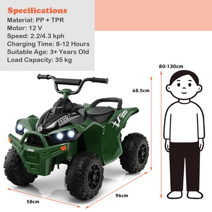 12V Kids Ride On ATV with 2 Speeds and LED Lights