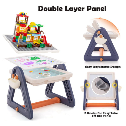 2-in-1 Kids Art Table & Easel with Rotatable & Removable Desktop