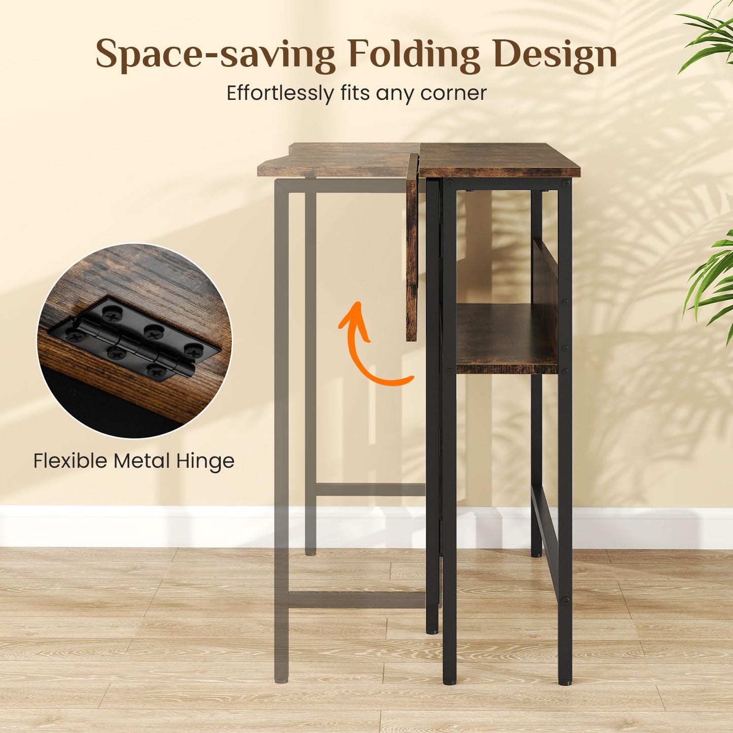 Small Folding Desk 80 CM with Storage Shelf & Drop Leaf for Home Office