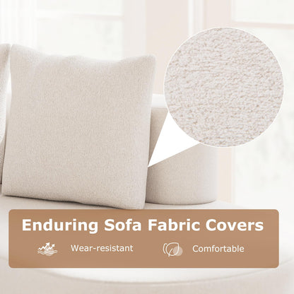 Upholstered Curved Sofa with 2 Cozy Pillows and Low Backrest