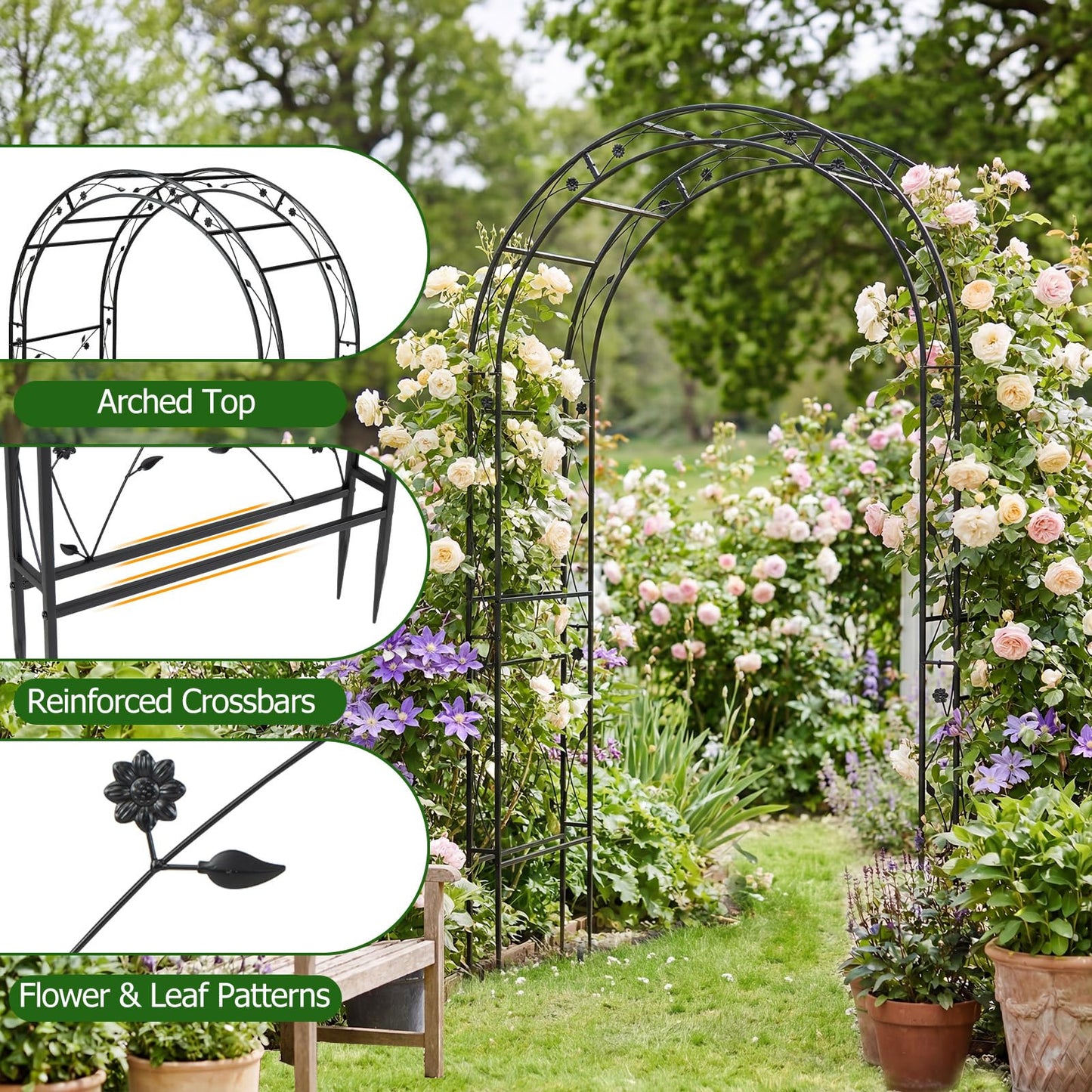 Metal Garden Arch, Large Archway Trellis Pergola Arbour for Rose Vines Climbing Plant, Patio Arbor Decoration Stand