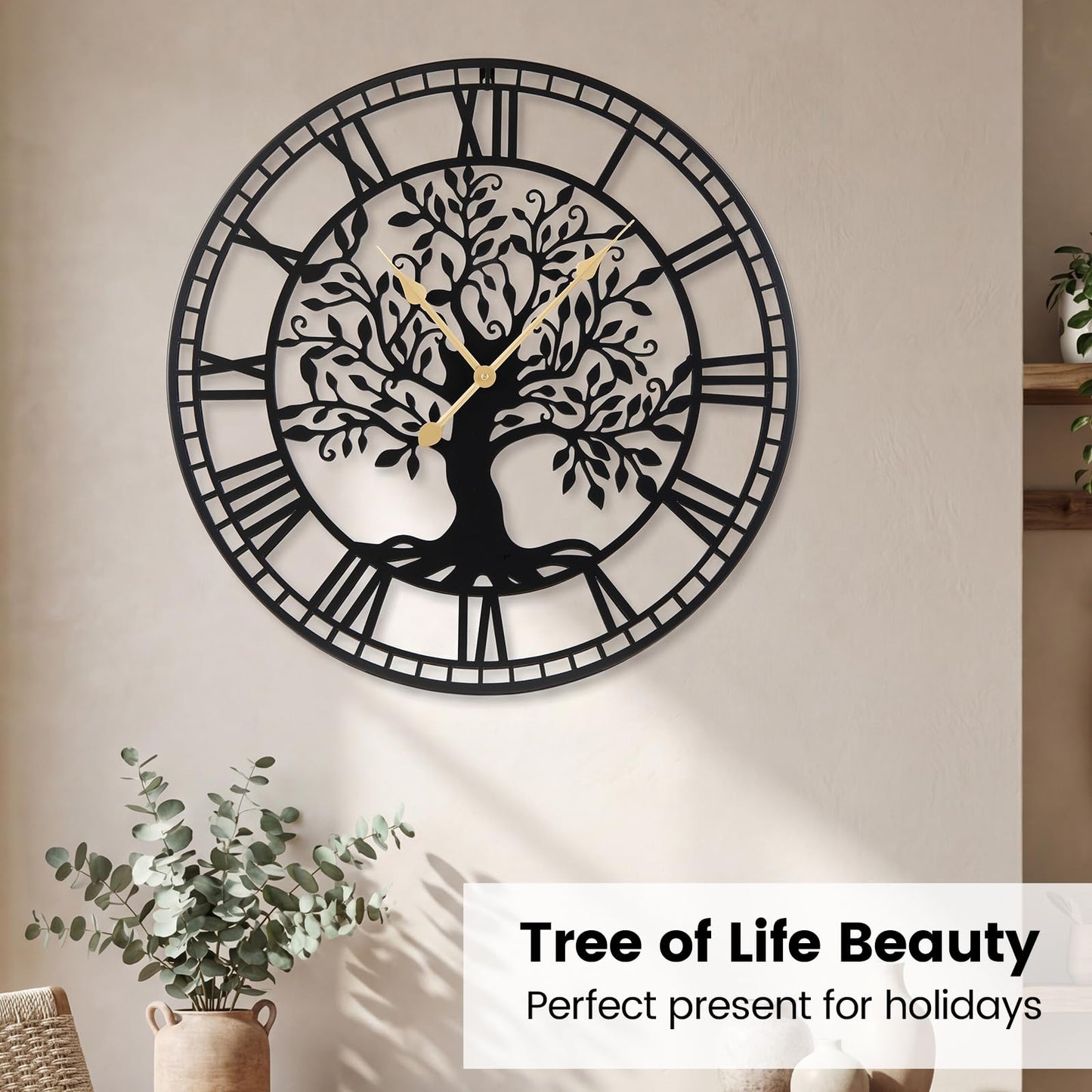 Large Wall Clock, 27”/68cm Metal Non-Ticking Decorative Clock