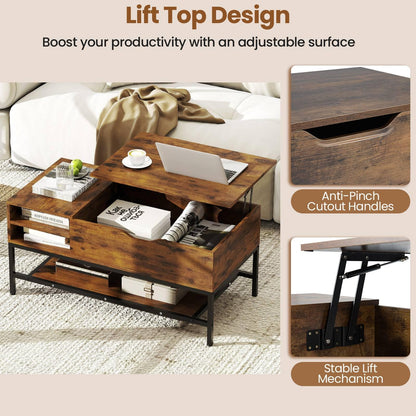 Lift Top Coffee Table with Hidden Compartment and Removable Shelf