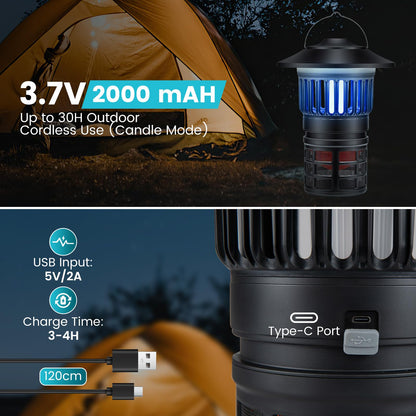 Outdoor Fly Trap with LED Lantern & Candle Lamp and Fan Suction